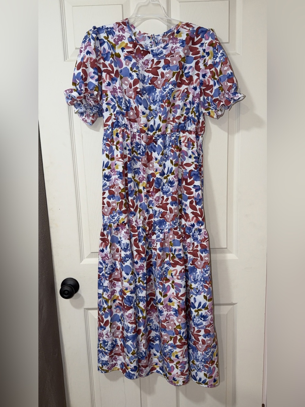 Floral Tiered Midi Dress in Lavender and Rust